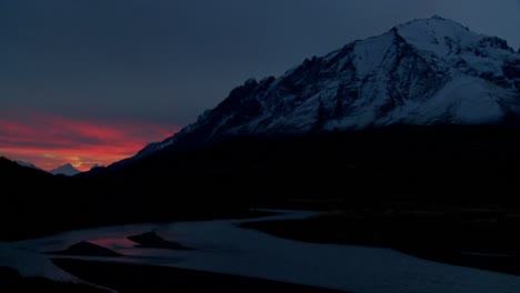 A-beautiful-deep-sunset-behind-mountains-in-far-Southern-Argentina-Torres-Del-Paine-Patagonia