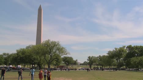 An-unusual-time-lapse-shot-of-the-Washington-Monument-with-clouds-moving-fast-in-the-sky-and-people-moving-normally-below