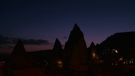 Strange-spires-are-silhouetted-at-dusk-at-Cappadocia-Turkey