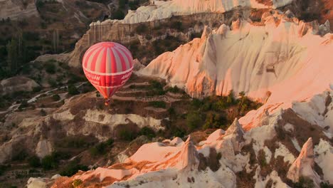 A-high-angle-of-hot-air-balloons-flying-over-Cappadocia-Turkey