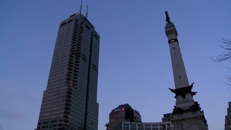 Tilt-up-to-downtown-buildings-of-Indianapolis-Indiana-at-dusk