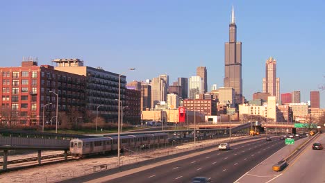 Cars-drive-on-a-freeway-heading-into-Chicago-Illinois-1