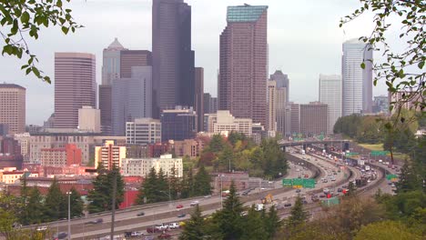 Traffic-moves-along-a-busy-freeway-into-Seattle-Washington-1