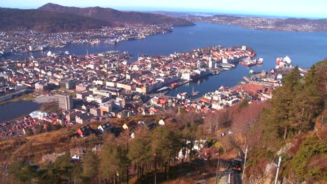 High-angle-establishing-shot-of-the-fjords-of-Bergen-Norway-1