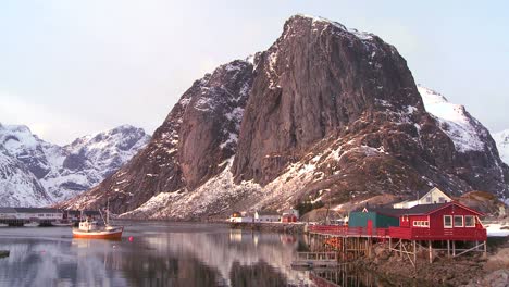 A-beautiful-view-of-a-harbor--in-a-village-in-the-Arctic-Lofoten-Islands-Norway-1