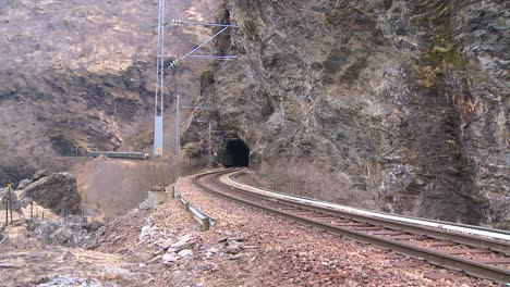 A-passenger-train-travels-through-a-tunnel-in-Norway