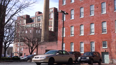 An-establishing-shot-of-apartments-in-an-industrial-warehouse-district-of-Reading-Pennsylvania