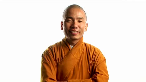 Ein-Buddhistischer-Mönch,-Der-Ein-Orangefarbenes-Gewand-Trägt-1