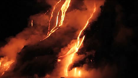 Spectacular-nighttime-lava-flow-from-a-volcano-into-ocean-2