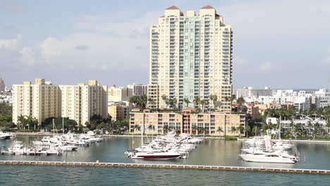 Wide-shot-of-downtown-Miami-Florida-POV-from-a-cruise-ship