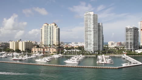Wide-shot-Miami-Florida-high-rise-apartments-from-the-POV-from-a-cruise-ship