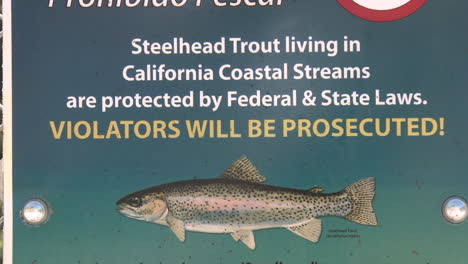 Tilt-down-on-a-No-Fishing-sign-for-endangered-Steelhead-Trout-on-the-Ventura-River-in-Ojai-California