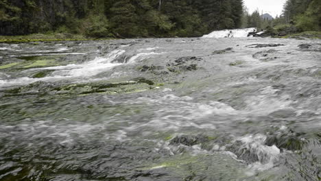 Pavlof-Fluss,-Der-In-Die-Süßwasserbucht-Im-Hafen-Von-Pavlof-Auf-Der-Insel-Baranof-Im-Südosten-Von-Alaska-Fließt