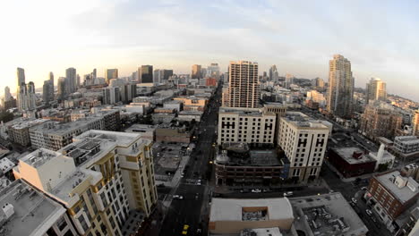 Panning-view-of-downtown-San-Diego-from-above-in-the-National-Historic-District-in-the-Gaslamp-Quarters-in-San-Diego-California