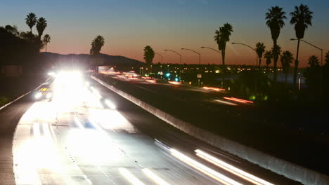 Medium-angle-Time-lapse-of-morning-rush-hour-traffic-on-the-Ventura-Freeway-on-Highway-101-through-Ventura-California