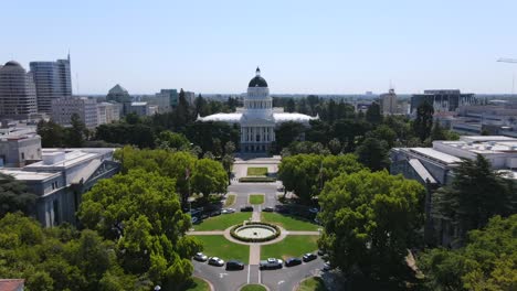 An-Excellent-Aerial-Shot-Approaches-The-Capitol-Building-Of-Sacramento-California