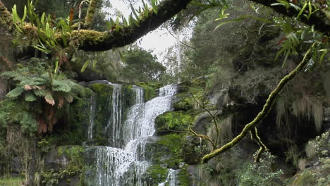 Una-Cascada-Fluye-A-Través-De-Una-Exuberante-Selva-Tropical