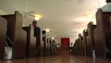 A-Low-Angle-Interior-Of-A-Traditional-Church-And-Pews