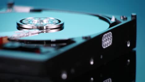 A-hard-drive-without-its-cover-rotates-slowly