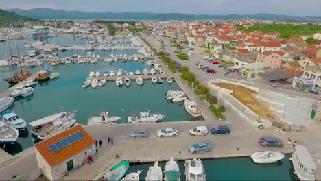 Forward-aerial-over-a-coastal-fishing-village-in-Croatia
