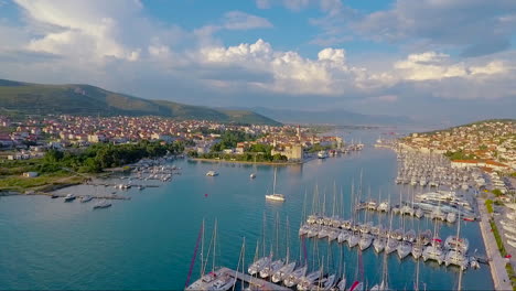 Aerial-over-a-port-and-coastal-fishing-village-in-Croatia