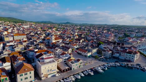 Aerial-over-a-large-coastal-village-in-Croatia