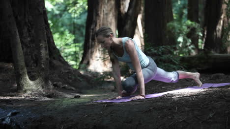 Eine-Frau-Macht-Ihre-Yoga-Routine-In-Einem-Waldgebiet