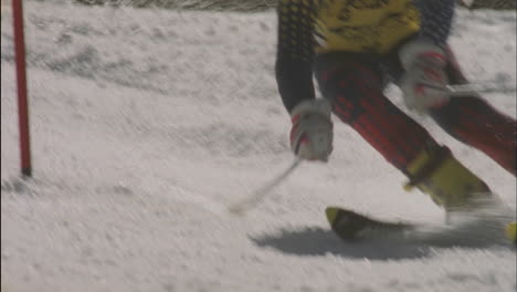 A-skier-cuts-around-a-downhill-slalom