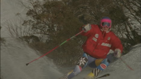 A-skier-navigates-down-hill-through-a-slalom-course