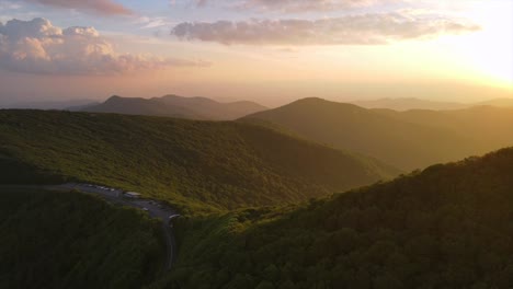 Aerial-Over-The-Blue-Ridge-Mountains-At-Sunset-Near-Asheville-North-Carolina