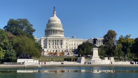 Hervorragende-Aussicht-Auf-Den-Reflektierenden-Pool-Und-Das-Kapitol-In-Washington,-D.C