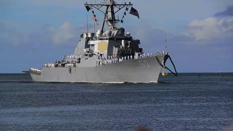 A-Guided-Missile-Destroyer-Navy-Ship-Sails-Into-Port