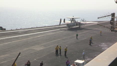 An-E2C-Hawkeye-Lands-On-An-Aircraft-Carrier