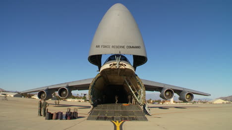 Pov-Shot-Traveling-Into-The-Nosecone-Of-An-Air-Force-Transport-Plane