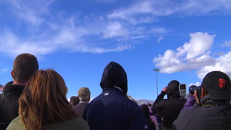 A-Formation-Of-Jet-Planes-Fly-Over-The-Crowd-At-An-Airshow