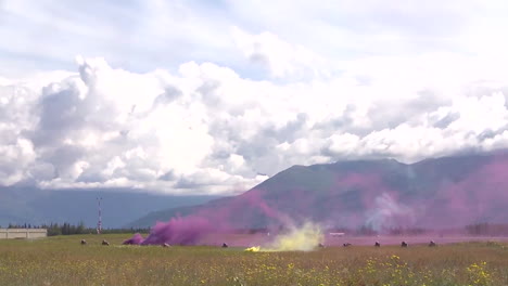 Soldiers-Practice-Firing-Their-Weapons-On-The-Battlefield-In-A-Tear-Gas-Exercise