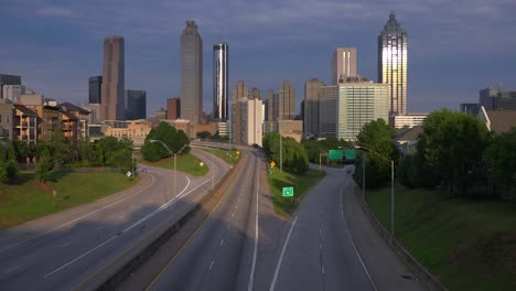 Beautiful-dusk-view-of-traffic-heading-into-Atlanta-Georgia
