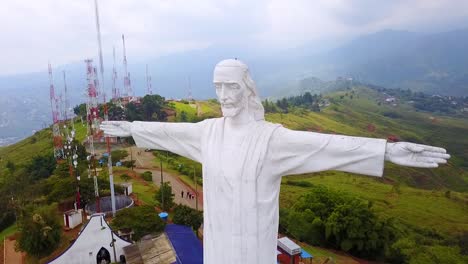 Aerial-Shot-Around-The-Cristo-Rey-Statue-In-Cali-Colombia-3