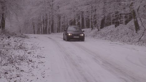 A-Bmw-Station-Wagon-Does-Control-Skids-On-An-Icy-Road-In-Slovakia