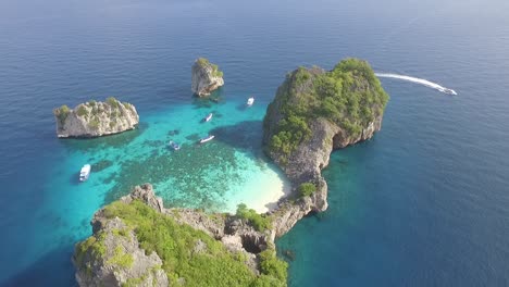 An-aerial-view-shows-boats-by-the-Koh-Haa-islands-of-Thailand