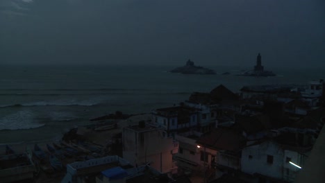 Time-lapse-sunrise-over-a-small-coastal-town