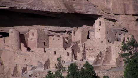 Pan-across-ancient-American-Indian-dwellings-at-Mesa-Verde-Colorado