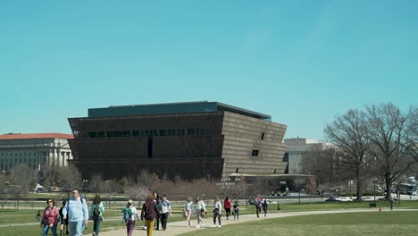 Establishing-shot-of-the-Smithsonian-Institute-african-american-museum-in-Washington-DC