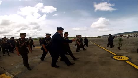 The-Sultan-Of-Brunei-Performs-An-Inspection-Of-Military-Aircraft-On-The-Island-Of-Borneo