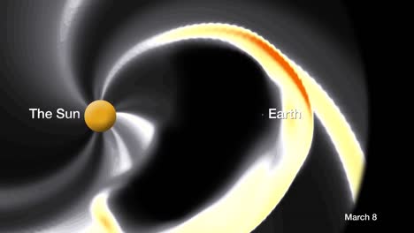 Animation-Zeigt-Sonneneruptionen,-Die-Von-Der-Sonne-Ausstrahlen-Und-Die-Erde-Beeinflussen