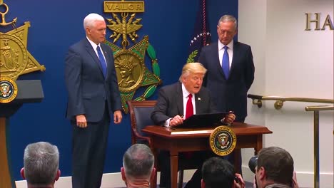 President-Donald-Trump-Signs-A-Bill-To-Strengthen-The-Us-Military-With-Vice-President-Pence-And-Secretary-Of-Defense-Jim-Mattis-Looking-On
