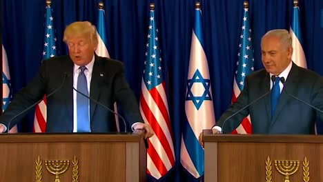 El-Presidente-Estadounidense,-Donald-Trump,-Y-El-Primer-Ministro-De-Israel,-Benjamin-Netanyahu,-Intercambian-Comentarios-Durante-La-Visita-Presidencial-A-Jerusalén-5