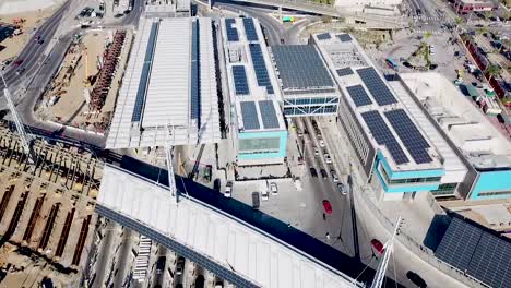 Aerial-Pan-Up-Over-The-San-Ysidro-Tijuana-Us-Mexico-Border-Crossing-With-Cars-Lined-Up-For-Miles-1