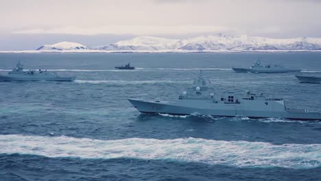 Vista-Aérea-Shot-Of-The-Norwegian-Navy-Patrolling-Northern-Waters-In-Winter-1