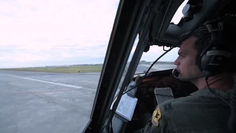 Footage-Is-Shot-From-The-Cockpit-Of-A-Usaf-Plane-Showing-The-Pilot-As-The-Aircraft-Takes-Off